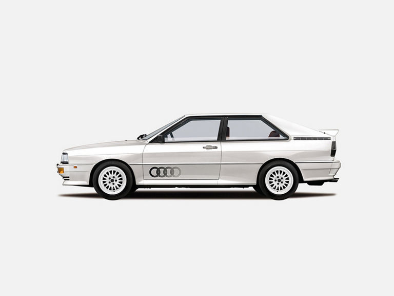 Illustration des Audi quattro auf grauem Hintergrund